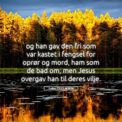 Picture 05 - Lukas 23:25 NORSK - og han gav den fri som var kastet i fengsel for - Bible Verse Picture