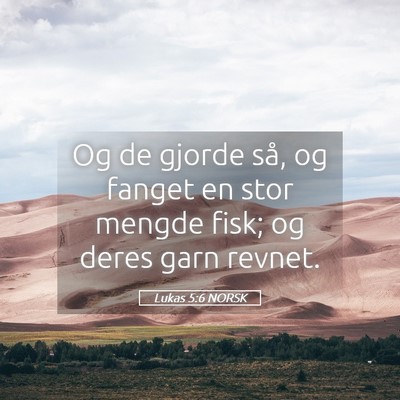 Picture 05 - Lukas 5:6 NORSK - Og de gjorde så, og fanget en stor mengde fisk; - Bible Verse Picture