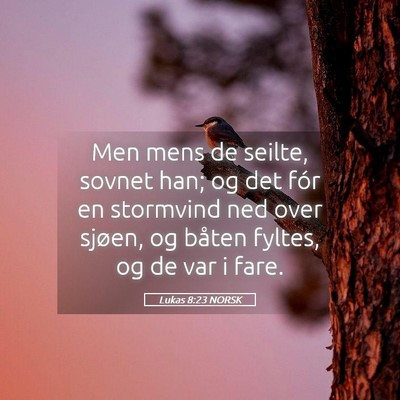 Picture 05 - Lukas 8:23 NORSK - Men mens de seilte, sovnet han; og det fór en - Bible Verse Picture