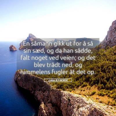 Picture 05 - Lukas 8:5 NORSK - En såmann gikk ut for å så sin sæd, og da han - Bible Verse Picture