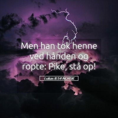 Picture 05 - Lukas 8:54 NORSK - Men han tok henne ved hånden og ropte: Pike, - Bible Verse Picture