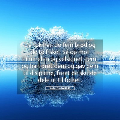 Picture 05 - Lukas 9:16 NORSK - Da tok han de fem brød og de to fisker, så op - Bible Verse Picture