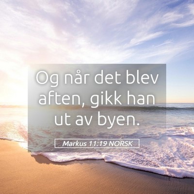 Picture 05 - Markus 11:19 NORSK - Og når det blev aften, gikk han ut av - Bible Verse Picture