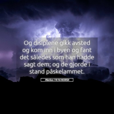 Picture 05 - Markus 14:16 NORSK - Og disiplene gikk avsted og kom inn i byen og - Bible Verse Picture