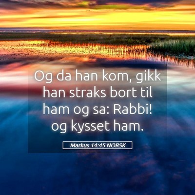 Picture 05 - Markus 14:45 NORSK - Og da han kom, gikk han straks bort til ham og - Bible Verse Picture