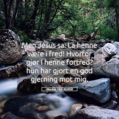 Picture 05 - Markus 14:6 NORSK - Men Jesus sa: La henne være i fred! Hvorfor - Bible Verse Picture