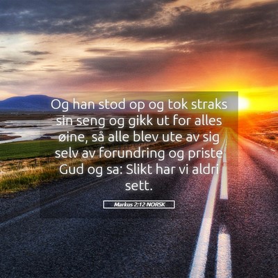 Picture 05 - Markus 2:12 NORSK - Og han stod op og tok straks sin seng og gikk ut - Bible Verse Picture