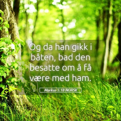 Picture 05 - Markus 5:18 NORSK - Og da han gikk i båten, bad den besatte om å - Bible Verse Picture