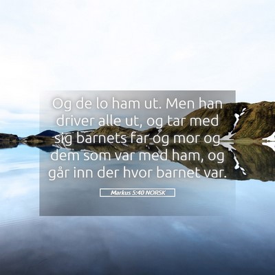 Picture 05 - Markus 5:40 NORSK - Og de lo ham ut. Men han driver alle ut, og tar - Bible Verse Picture