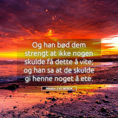 Picture 05 - Markus 5:43 NORSK - Og han bød dem strengt at ikke nogen skulde få - Bible Verse Picture