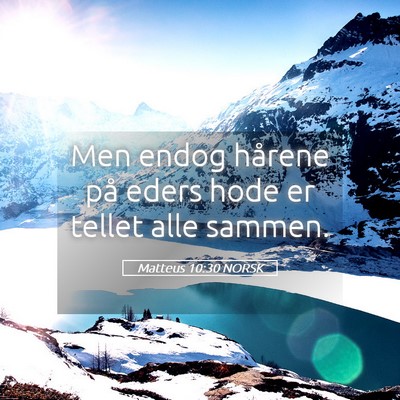 Picture 05 - Matteus 10:30 NORSK - Men endog hårene på eders hode er tellet alle - Bible Verse Picture