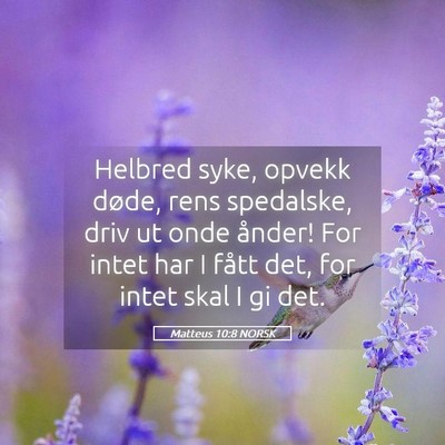 Picture 05 - Matteus 10:8 NORSK - Helbred syke, opvekk døde, rens spedalske, driv - Bible Verse Picture