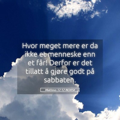 Picture 05 - Matteus 12:12 NORSK - Hvor meget mere er da ikke et menneske enn et - Bible Verse Picture