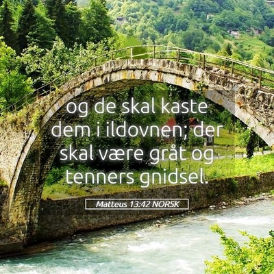 Picture 05 - Matteus 13:42 NORSK - og de skal kaste dem i ildovnen; der skal være - Bible Verse Picture