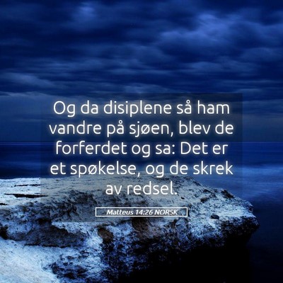 Picture 05 - Matteus 14:26 NORSK - Og da disiplene så ham vandre på sjøen, blev - Bible Verse Picture