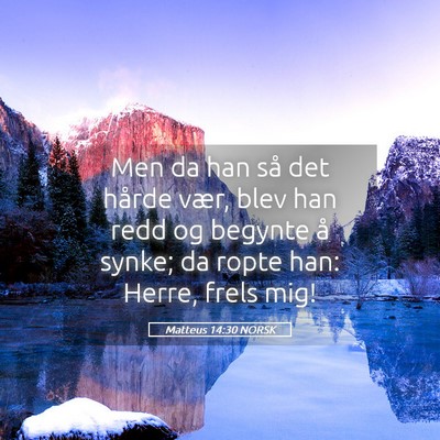 Picture 05 - Matteus 14:30 NORSK - Men da han så det hårde vær, blev han redd og - Bible Verse Picture