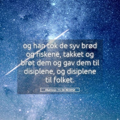 Picture 05 - Matteus 15:36 NORSK - og han tok de syv brød og fiskene, takket og - Bible Verse Picture
