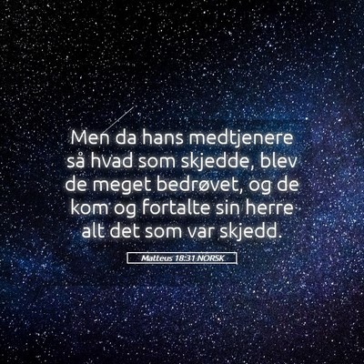 Picture 05 - Matteus 18:31 NORSK - Men da hans medtjenere så hvad som skjedde, blev - Bible Verse Picture