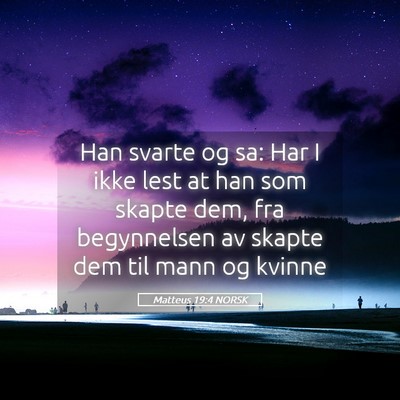Picture 05 - Matteus 19:4 NORSK - Han svarte og sa: Har I ikke lest at han som - Bible Verse Picture