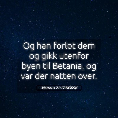Picture 05 - Matteus 21:17 NORSK - Og han forlot dem og gikk utenfor byen til - Bible Verse Picture
