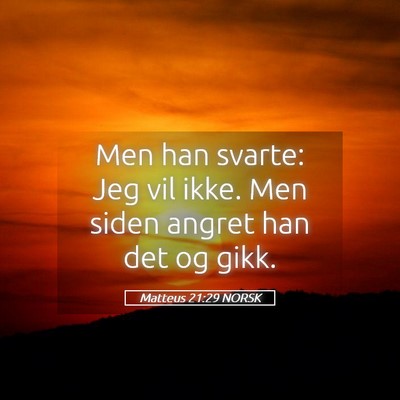 Picture 05 - Matteus 21:29 NORSK - Men han svarte: Jeg vil ikke. Men siden angret - Bible Verse Picture