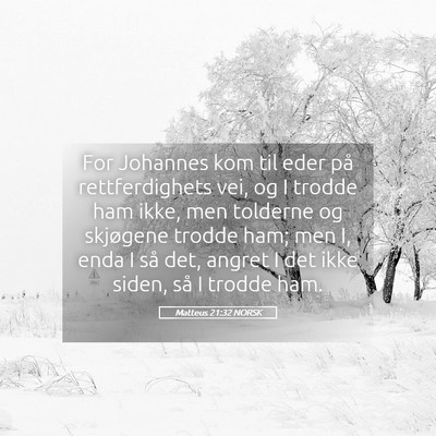 Picture 05 - Matteus 21:32 NORSK - For Johannes kom til eder på rettferdighets vei, - Bible Verse Picture
