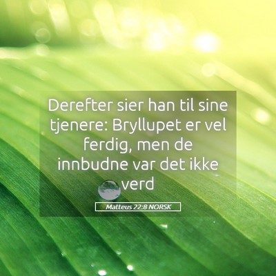 Picture 05 - Matteus 22:8 NORSK - Derefter sier han til sine tjenere: Bryllupet er - Bible Verse Picture