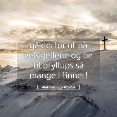 Picture 05 - Matteus 22:9 NORSK - gå derfor ut på veiskjellene og be til bryllups - Bible Verse Picture