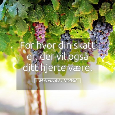 Picture 05 - Matteus 6:21 NORSK - For hvor din skatt er, der vil også ditt hjerte - Bible Verse Picture