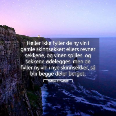 Picture 05 - Matteus 9:17 NORSK - Heller ikke fyller de ny vin i gamle skinnsekker; - Bible Verse Picture