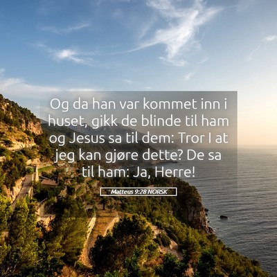 Picture 05 - Matteus 9:28 NORSK - Og da han var kommet inn i huset, gikk de blinde - Bible Verse Picture