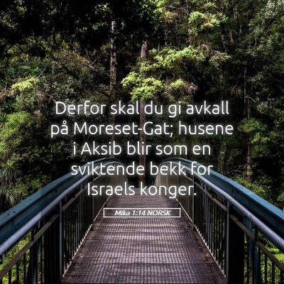 Picture 05 - Mika 1:14 NORSK - Derfor skal du gi avkall på Moreset-Gat; husene - Bible Verse Picture
