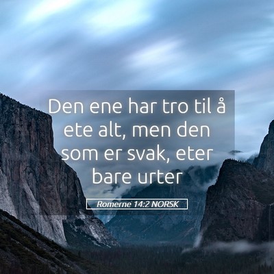 Picture 05 - Romerne 14:2 NORSK - Den ene har tro til å ete alt, men den som er - Bible Verse Picture