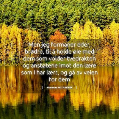 Picture 05 - Romerne 16:17 NORSK - Men jeg formaner eder, brødre, til å holde øie - Bible Verse Picture