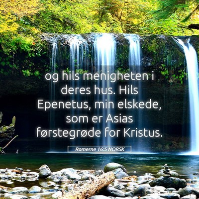 Picture 05 - Romerne 16:5 NORSK - og hils menigheten i deres hus. Hils Epenetus, - Bible Verse Picture