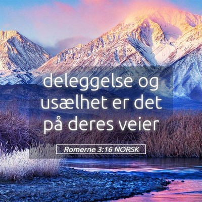 Picture 05 - Romerne 3:16 NORSK - deleggelse og usælhet er det på deres - Bible Verse Picture