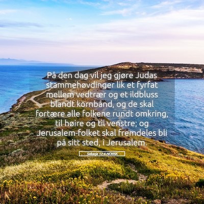 Picture 05 - Sakarja 12:6 NORSK - På den dag vil jeg gjøre Judas stammehøvdinger - Bible Verse Picture