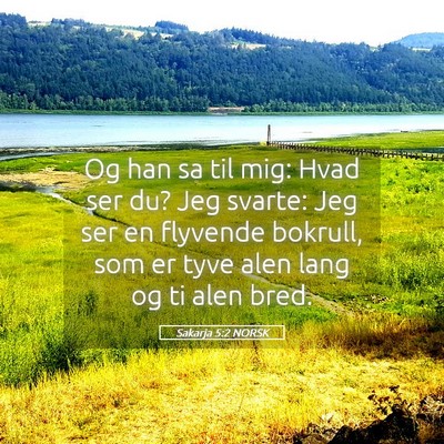 Picture 05 - Sakarja 5:2 NORSK - Og han sa til mig: Hvad ser du? Jeg svarte: Jeg - Bible Verse Picture