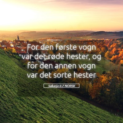 Picture 05 - Sakarja 6:2 NORSK - For den første vogn var det røde hester, og for - Bible Verse Picture