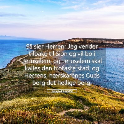 Picture 05 - Sakarja 8:3 NORSK - Så sier Herren: Jeg vender tilbake til Sion og - Bible Verse Picture