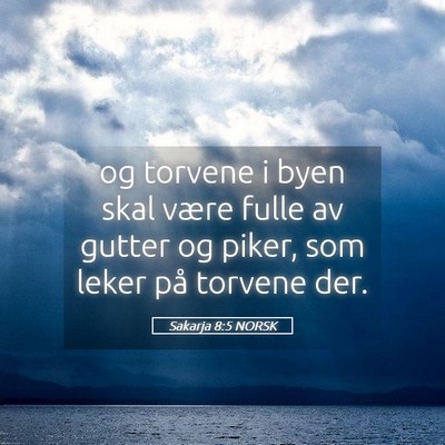 Picture 05 - Sakarja 8:5 NORSK - og torvene i byen skal være fulle av gutter og - Bible Verse Picture