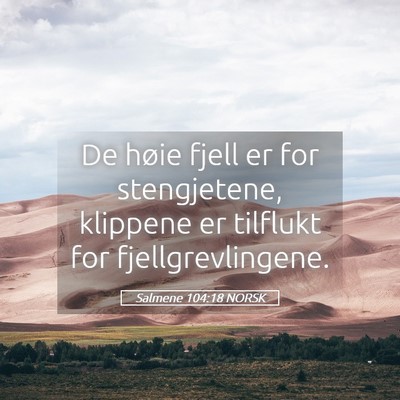 Picture 05 - Salmene 104:18 NORSK - De høie fjell er for stengjetene, klippene er - Bible Verse Picture