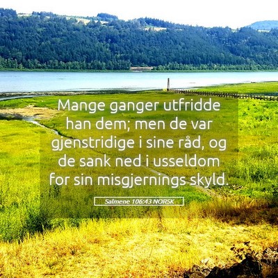 Picture 05 - Salmene 106:43 NORSK - Mange ganger utfridde han dem; men de var - Bible Verse Picture