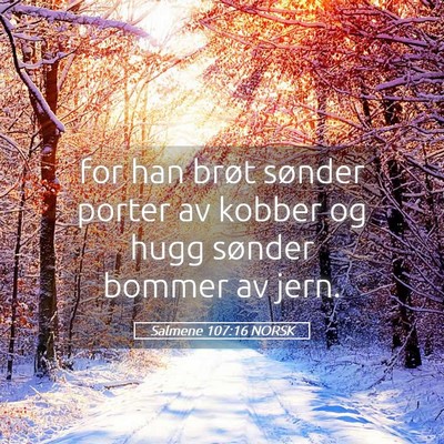 Picture 05 - Salmene 107:16 NORSK - for han brøt sønder porter av kobber og hugg - Bible Verse Picture