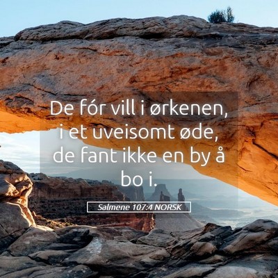 Picture 05 - Salmene 107:4 NORSK - De fór vill i ørkenen, i et uveisomt øde, de - Bible Verse Picture