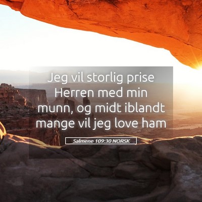 Picture 05 - Salmene 109:30 NORSK - Jeg vil storlig prise Herren med min munn, og - Bible Verse Picture