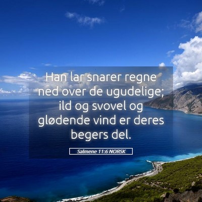 Picture 05 - Salmene 11:6 NORSK - Han lar snarer regne ned over de ugudelige; ild - Bible Verse Picture