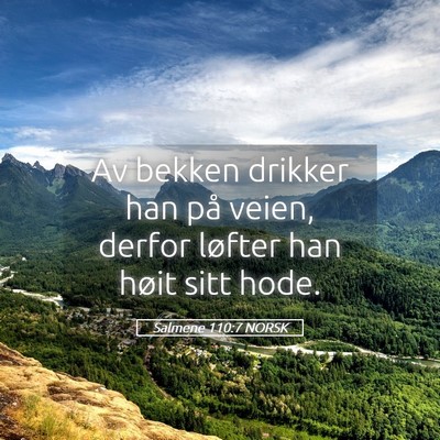 Picture 05 - Salmene 110:7 NORSK - Av bekken drikker han på veien, derfor løfter - Bible Verse Picture