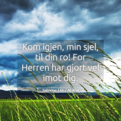 Picture 05 - Salmene 116:7 NORSK - Kom igjen, min sjel, til din ro! For Herren har - Bible Verse Picture