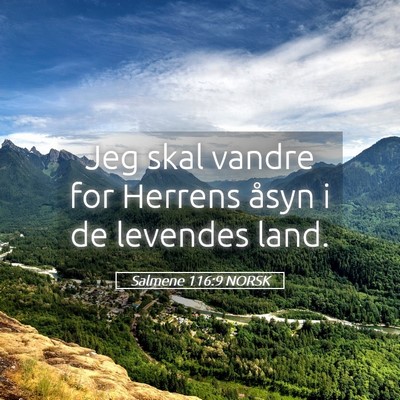 Picture 05 - Salmene 116:9 NORSK - Jeg skal vandre for Herrens åsyn i de levendes - Bible Verse Picture